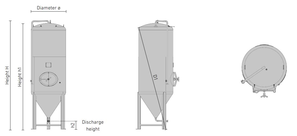 rozměry cct shp3 - CCT-SHP3-2000DE : Válcovo-kónický univerzální fermentor 2000/2400 litrů 3.0 bar (neizolovaný / izolovaný) - ccti, cmti, cctshp, klasický