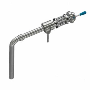 Adjustable rotary arm for discharging of products from cylindrical-conical tank 250 liters above the level of yeast