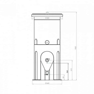 PE fermentation tank 60 liters - dimensons