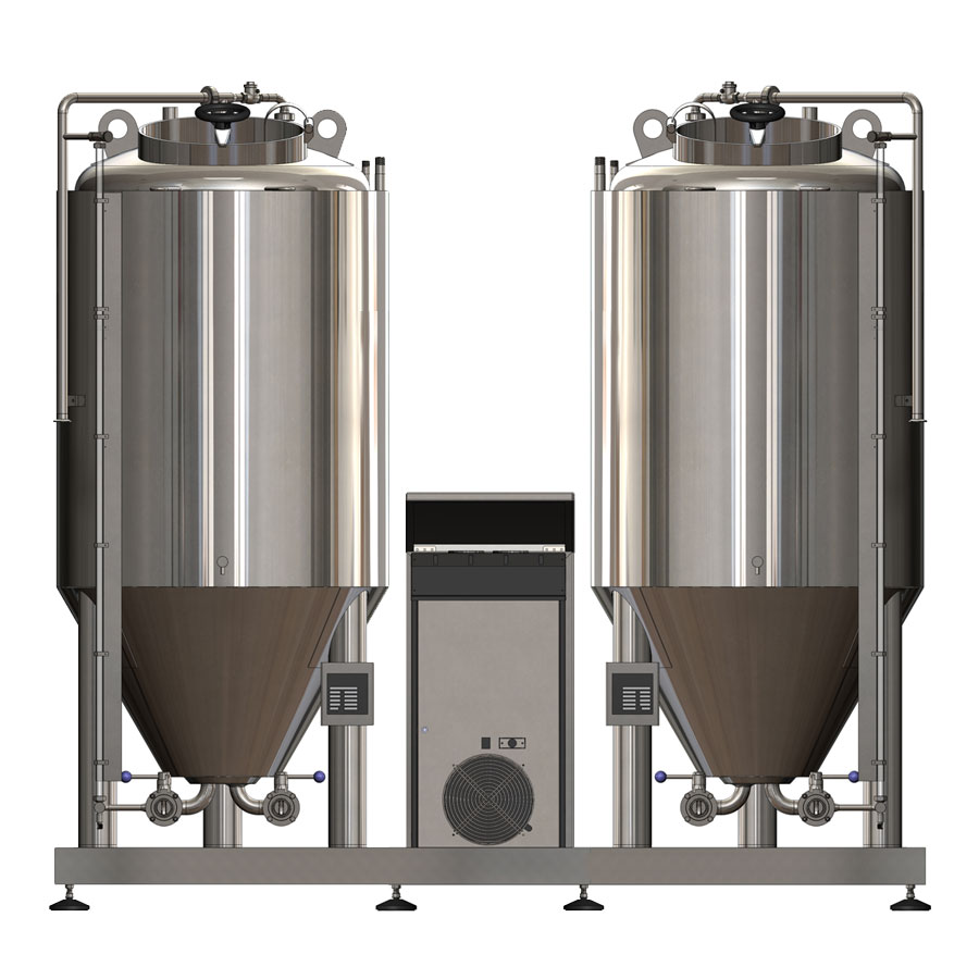 Compact fermentation unit 2xCCT 500/600 liters, 1x cooler