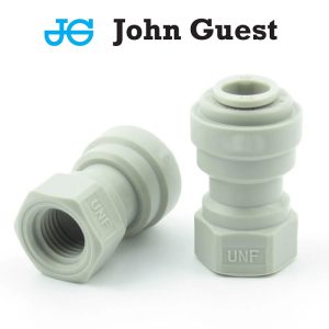 JGA-U716F-H80 : John Guest quick coupler/adapter : UNF 7/16″ female thread | hose (flexi pipe) D=8.0mm (5/16″) / for CO2/N2 reduction valve, BallLock