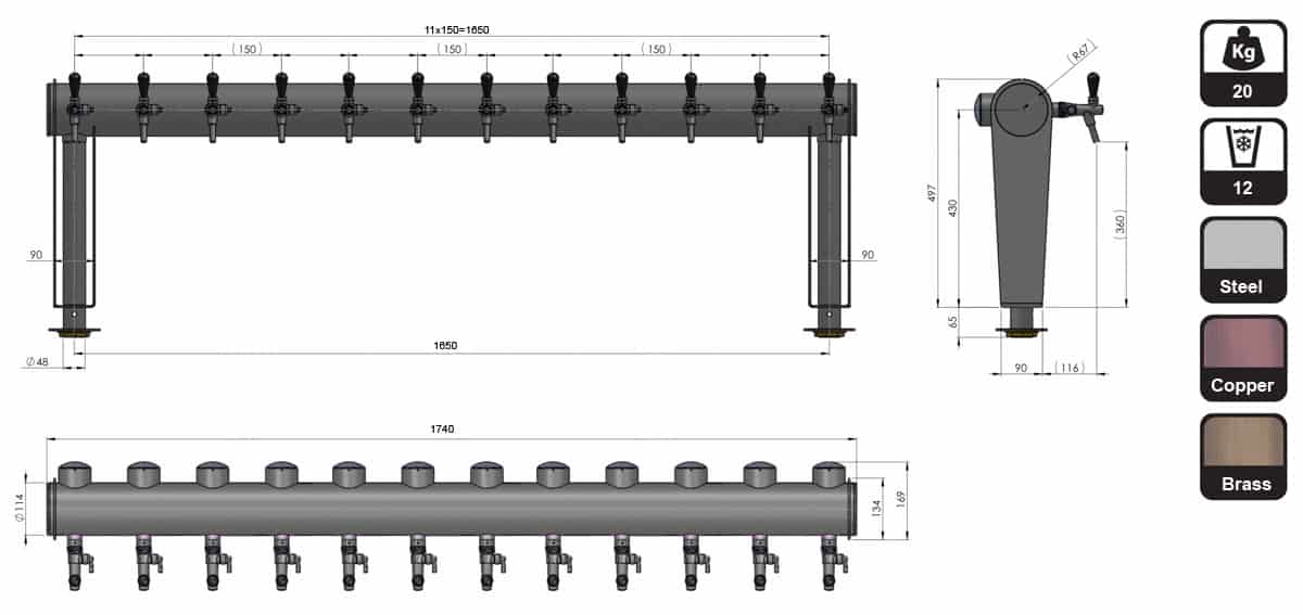 BDT-GT12N : Beverage dispense tower “Beer Gate” 12 taps - dimensions