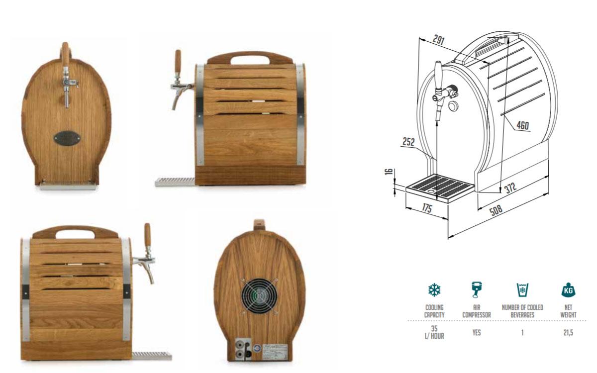 DBCS-B31C : Small barrel - Compact beverage cooling-dispensing equipment 280W / 1 beverage line / with compressor DBCS B51AC dimensions - DBCS-B31C : Small barrel - Compact beverage cooling-dispensing equipment 280W / 1 beverage line / with compressor - dbdc