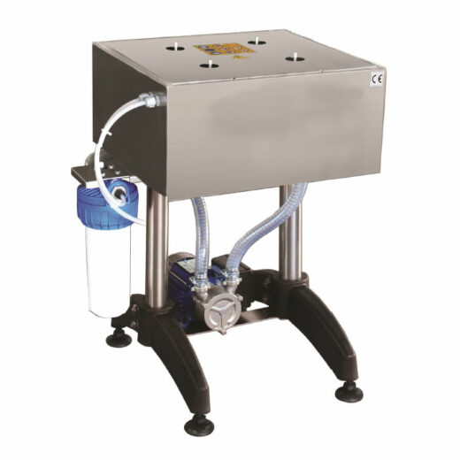 Manual bottle sterilizing and blowing machine with recycling pump