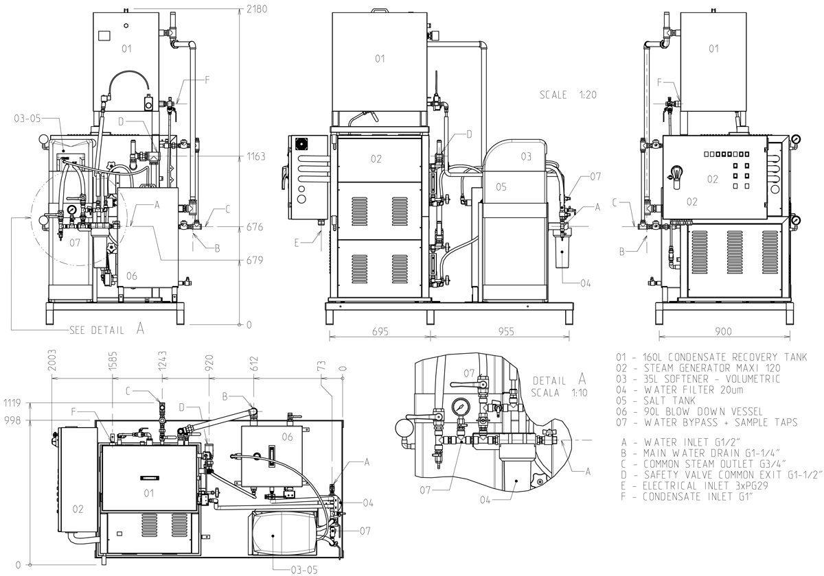 MXSG-80CSF : Electric steam generator GHIDINI MAXI-120 in a compact design on the frame