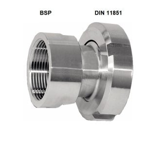 PF-PADC25FG1F : Pipe adapter DIN 11851 DN25 female to BSP/G 1″ female, Stainless steel