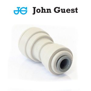 JGI-H127-H080 : John Guest plastic straight I-coupler for two hoses (flexi pipes) : D=12.7mm (1/2″) | D=8.0mm (5/16″), PI201610S