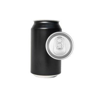 ACN33B-150 : Aluminium Can For Drinks 330 ml STANDARD, black, with CDL/B64/202 lid, without the foil – set of 150 pcs with silver lids (in the carton box)