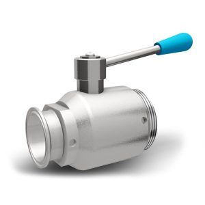 BVB-TCSUM32 : Ball valve DN32 (full-flow) with connections : TriClamp | Sanitary screw union / male (DIN 11851), stainless steel / B-design