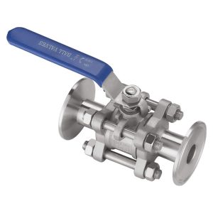 BVK-2TC15 : Ball valve DN15 / 50.5mm (3-piece, dismountable, full-flow) with connections : TriClamp / TriClamp (DIN 32676), stainless steel / K-design