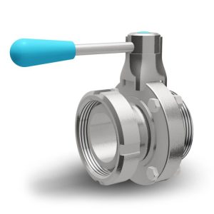 DVB-SUFM25 : Disc (butterfly) valve DN25 with connections : Sanitary screw union / female | Sanitary screw union / male (DIN 11851), stainless steel / B-design