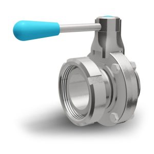 DVB-TCSUF25 : Disc (butterfly) valve DN25 with connections : TriClamp | Sanitary screw union / Female (DIN 11851), stainless steel / B-design