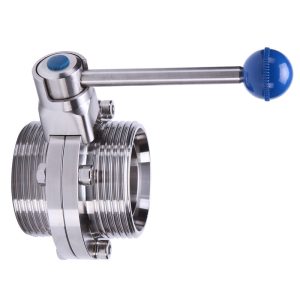 DVK-SUMM32 : Disc (butterfly) valve DN32 with connections : Sanitary screw union / male | Sanitary screw union / male (DIN 11851), stainless steel / K-design