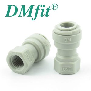 DMA-U716F-H95 : DMfit quick coupler/adapter : UNF 7/16″ female thread | hose (flexi pipe) D=9.5mm (3/8″) / for CO2/N2 reduction valve, BallLock, AFAUF067/16V