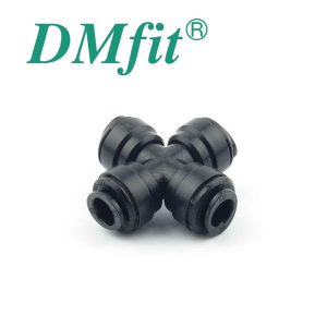 DMX-3H060 : DMfit plastic angle X-coupler (manifold) for four hoses (flexi pipes) D=6.0mm (1/4″), ACR0606M