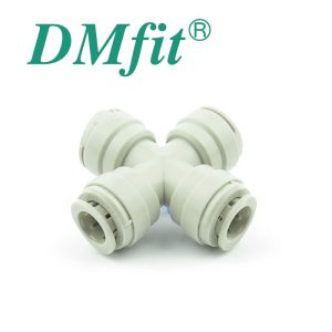 DMX-3H127 : DMfit plastic angle X-coupler (manifold) for four hoses (flexi pipes) D=12.7mm (1/2″), ACR0707