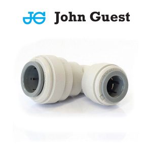 JGL-H127-H095 : John Guest plastic angle L-coupler for two hoses (flexi pipes) : D=12.7mm (1/2″) | D=9.5mm (3/8″), PI211612S