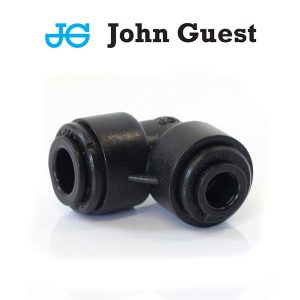 JGL-H080-H060 : John Guest plastic angle L-coupler for two hoses (flexi pipes) : D=8.0mm (5/16″) | D=6.0mm (1/4″), PM210806E