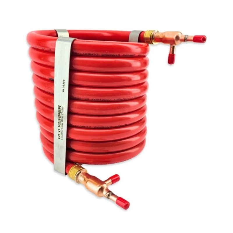 CFTC-95X6R : Red Reaper Counterflow tubular chiller 9.5mm (3/8&Prime;) x 5.8m for cooling wort or other liquids (KegLand KL38355)