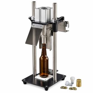 UBC-300-P: UNI-BOTTLE-CAPPER (PNEU) – Compact manual machine for capping glass bottles with crown caps, T-corks and anti-refill caps | pneumatically operated (up to 300 bottles per hour)